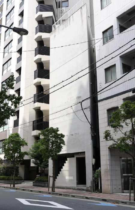 ▲幅約5.5m x 高さ約15mの外壁 ▲幅約5.5m x 高さ約15mの外壁